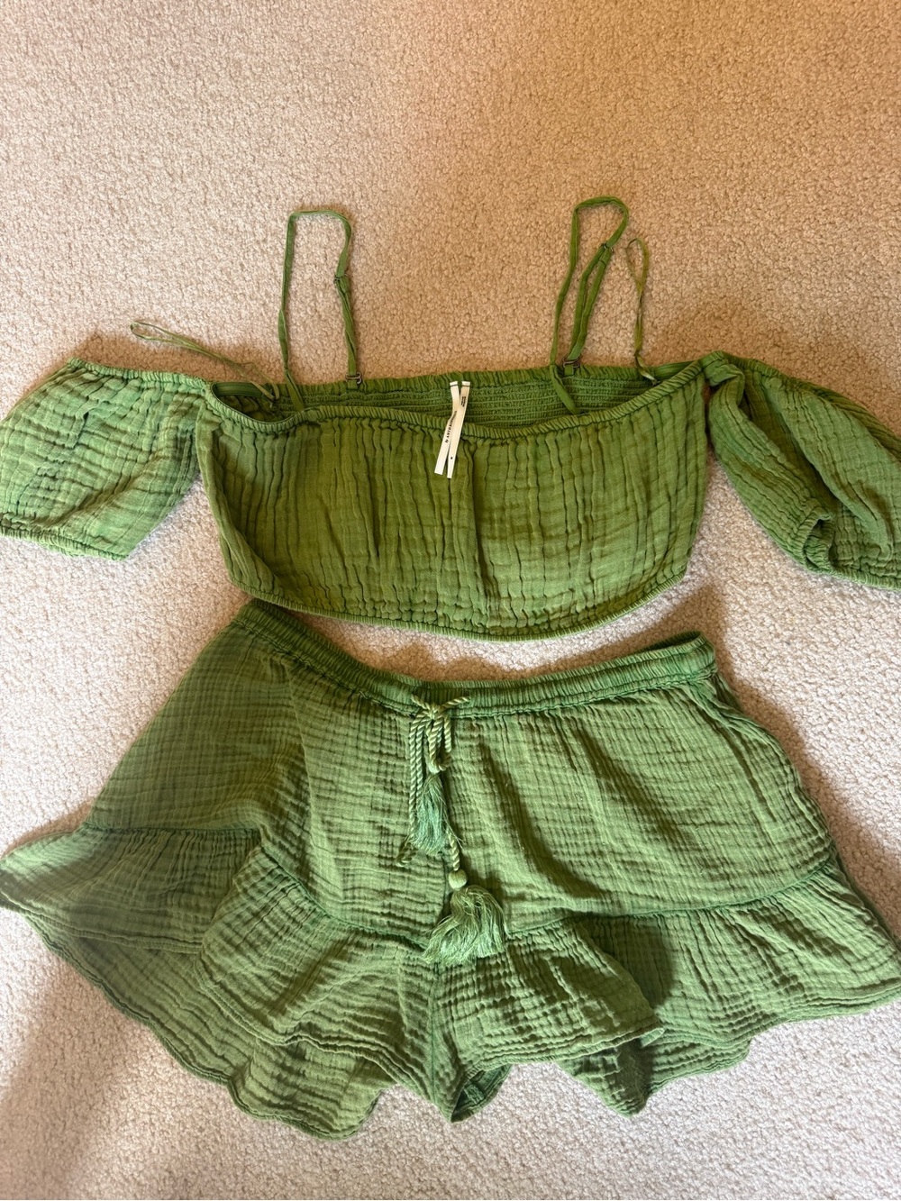 Anthropologie Grass Green Two-Piece Tiered Skort Set